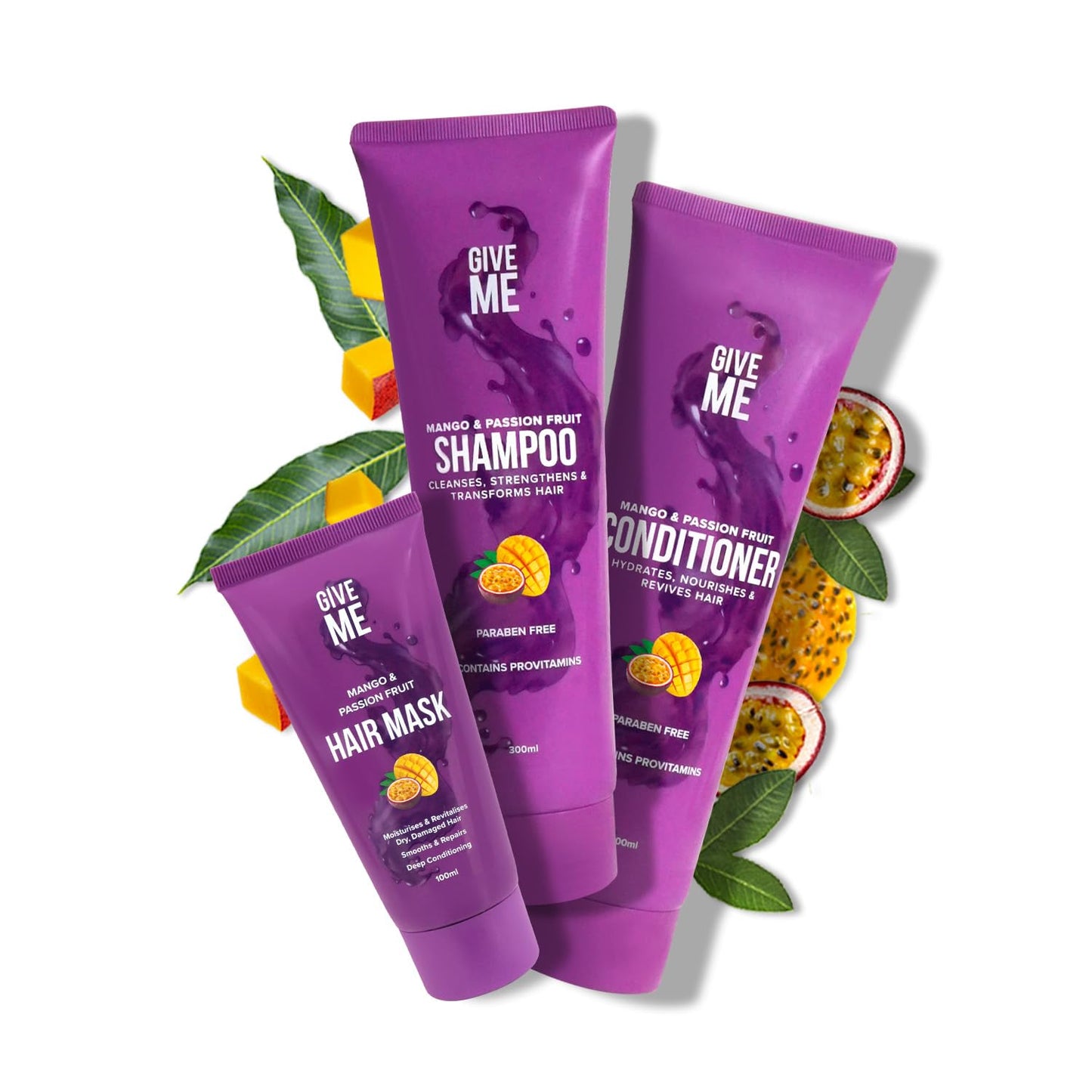 Give Me Cosmetics, Shampoo and Conditioner Sets, for Greasy Hair, with Mask, Mango & Passion Fruit, Paraben Free, Haircare Gift Set for Teenage Girls