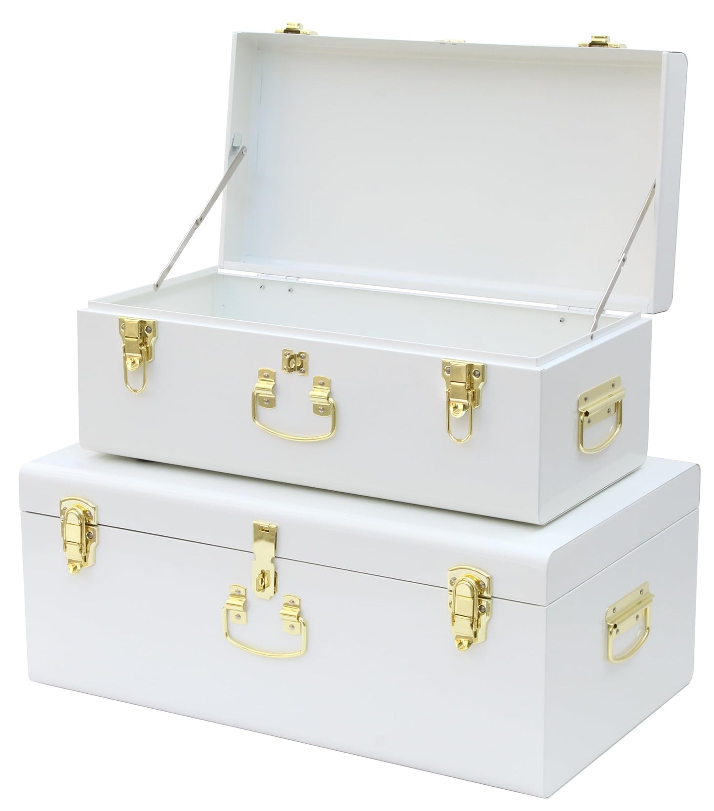 HofferRuffer Pack of 2 Metal Storage Trunk with Lockable Lid & Handles, Heavy Duty Storage Chest for Bedroom, Living Room, Bedding