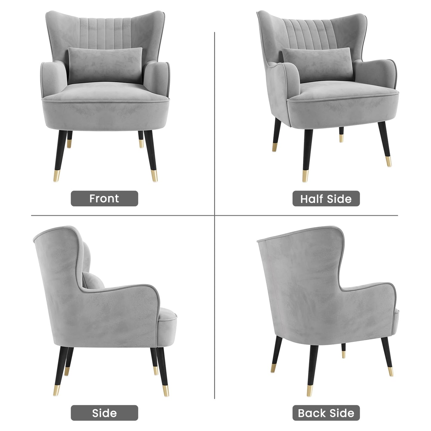 Vesgantti Velvet Accent Chair with Lumbar Pillow, Wing Back Large Armchair