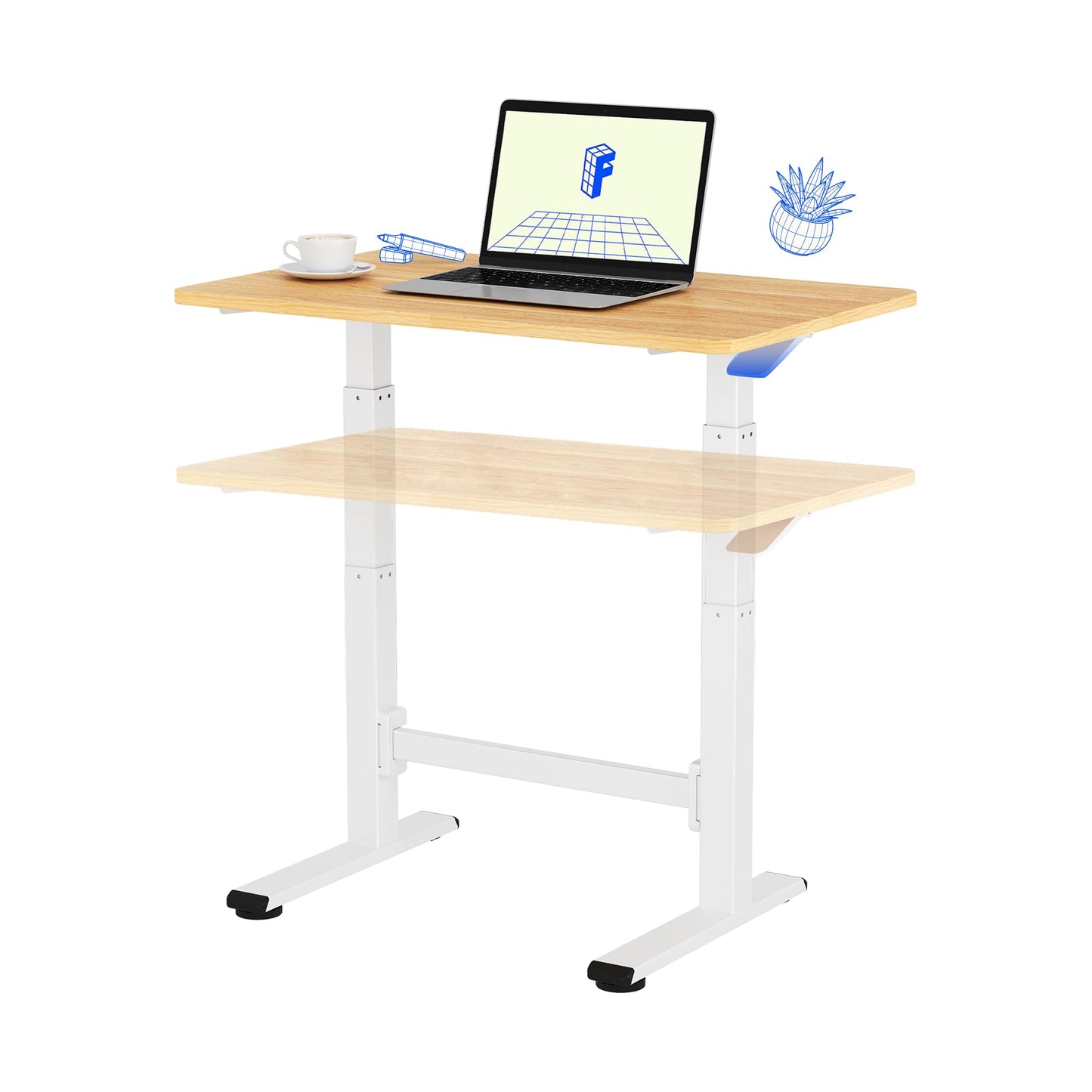 FLEXISPOT Small Standing Desk 80×50cm with Wheels, Pneumatic Height Adjustable Rolling Laptop Table, Mobile Bedside Workstation, Maple