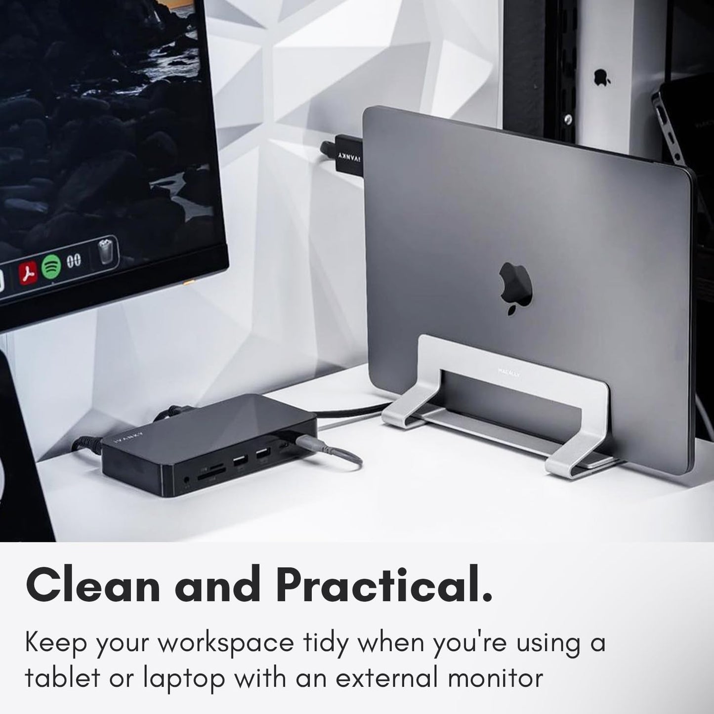 Macally Vertical Laptop Stand for Desk, Laptop Holder Vertical, MacBook Stand (Pro/Air), Save Space and Improve Air Flow with Closed, Adjustable
