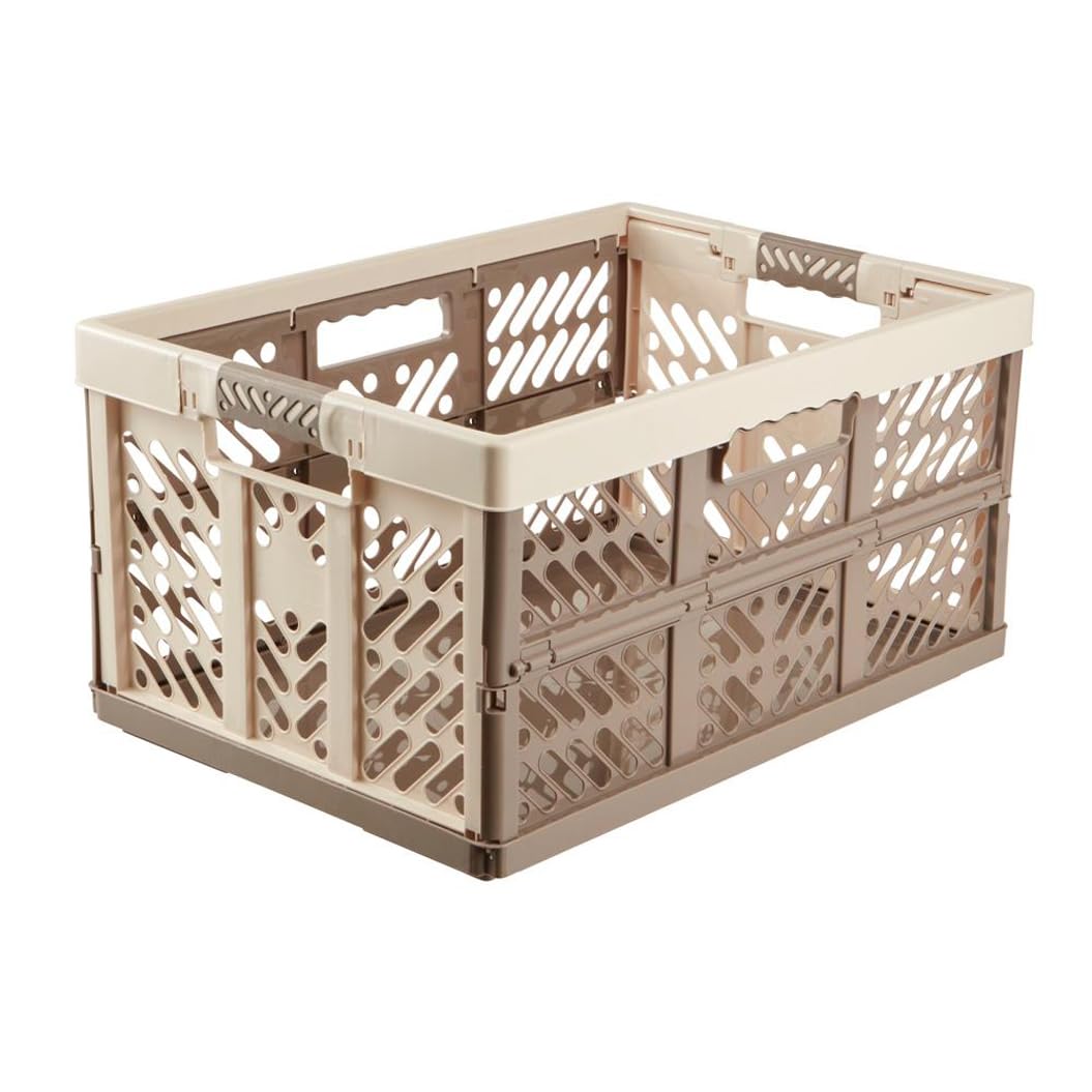 keeeper 4x Sturdy Professional Folding Boxes with Soft-Touch Handles, 54 x 37 x 28 cm, 45 Litre, Ben, Cream/ Taupe
