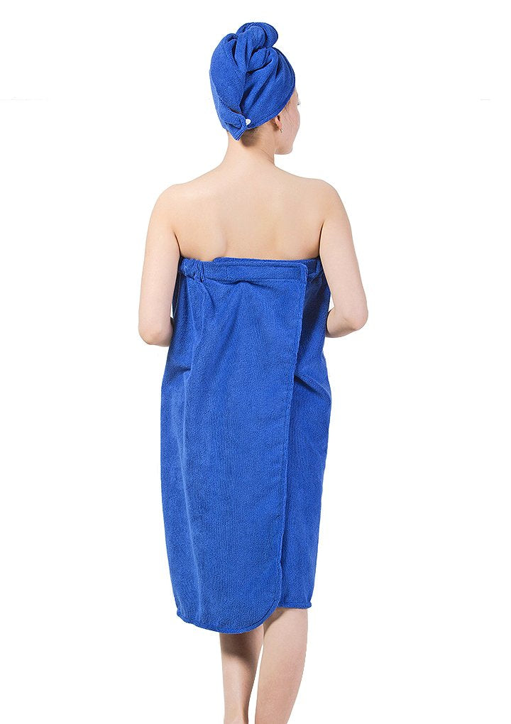 Moonlove Women's Towel Wrap Hair Turban Set Soft Microfiber Wearable Spa Shower Bath Wrap Strapless Cover Up Bathing Towel Tube Dress Bathrobe with