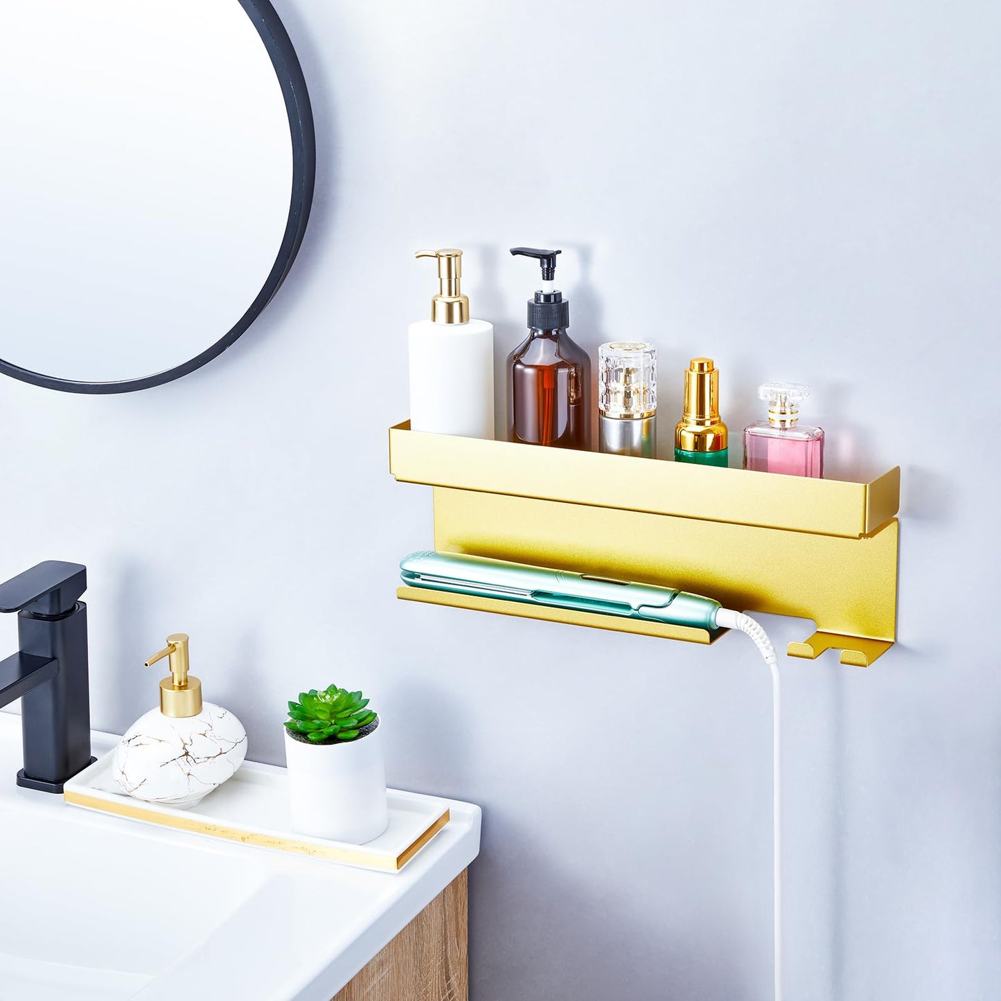 YYBO Hair Dryer Holder Wall Mount for Curling Irons Styler Attachments, Adhesive hair Dryer And Straightener Holder, Hairdryer Holder Wall Mounted