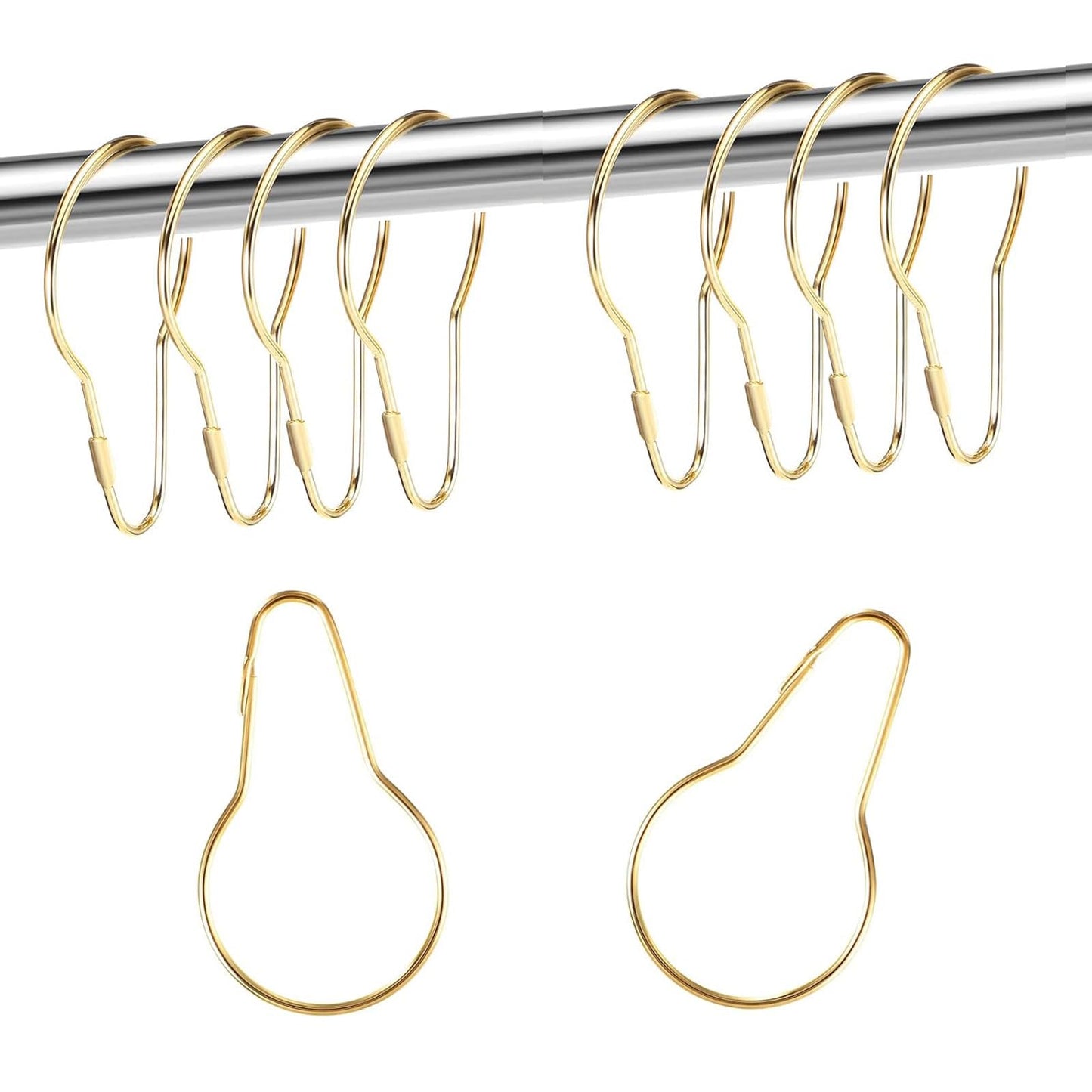 TA-VIGOR 20pc Shower Curtain Rings - Metal Decorative Hooks, Loop Hangers, Hanging Clips for Bathroom/Kitchen Curtain Rods, Gold