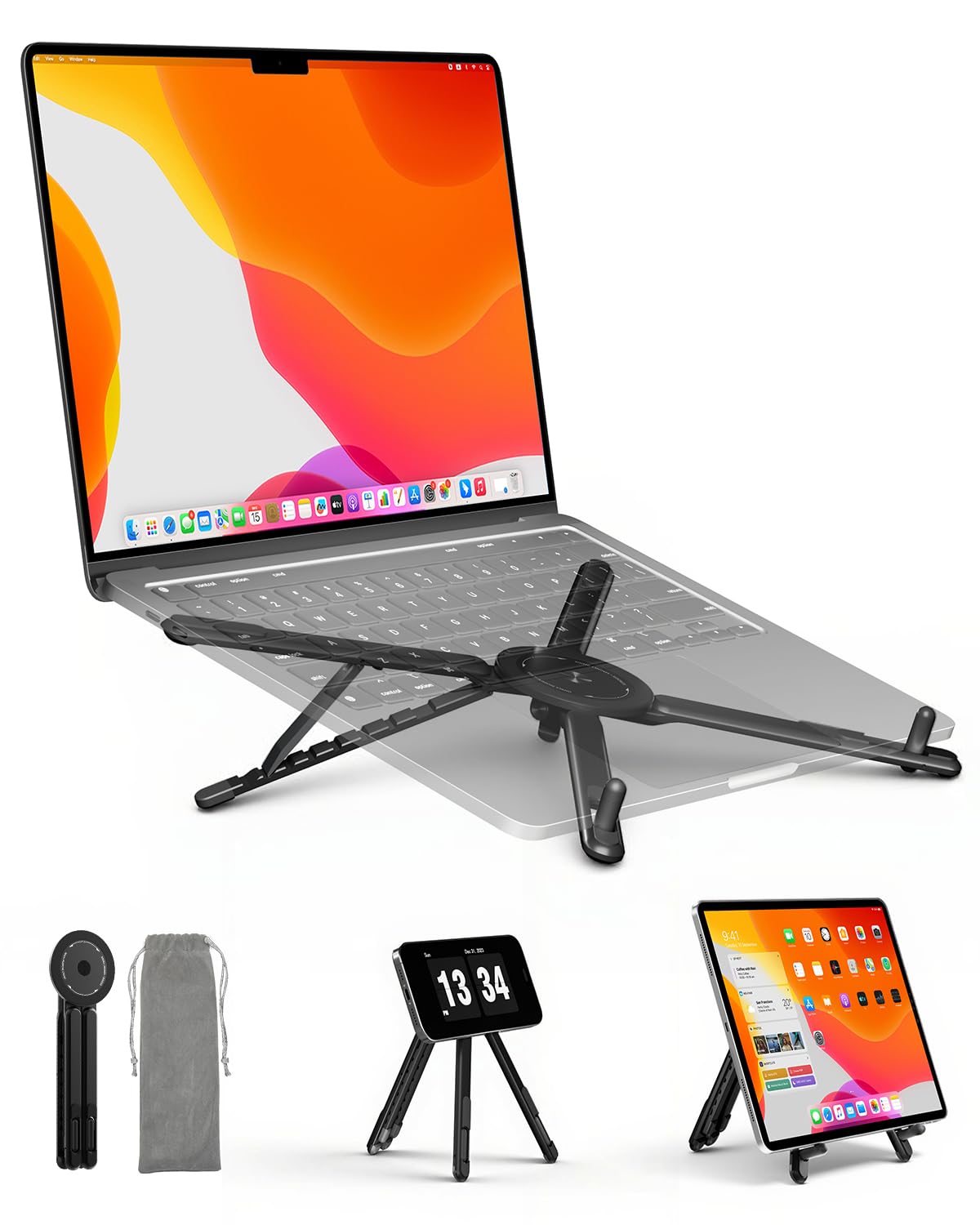 Viozon Portable Laptop Stand for Desk, Foldable Adjustable Computer Riser with Magnetic Phone Holder