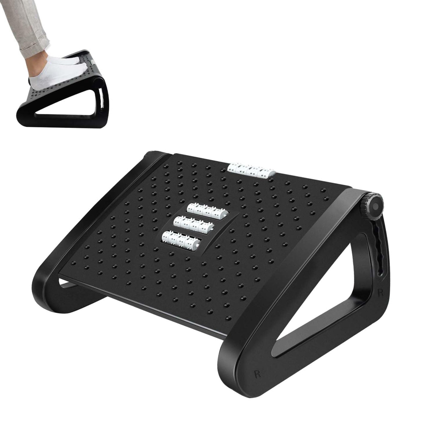 Hmfmdy Foot Rest Under Desk, Office Foot Rest with Massage Texture and Roller, Adjustable Height Ergonomic Foot Stool Under Desk for Office and Home