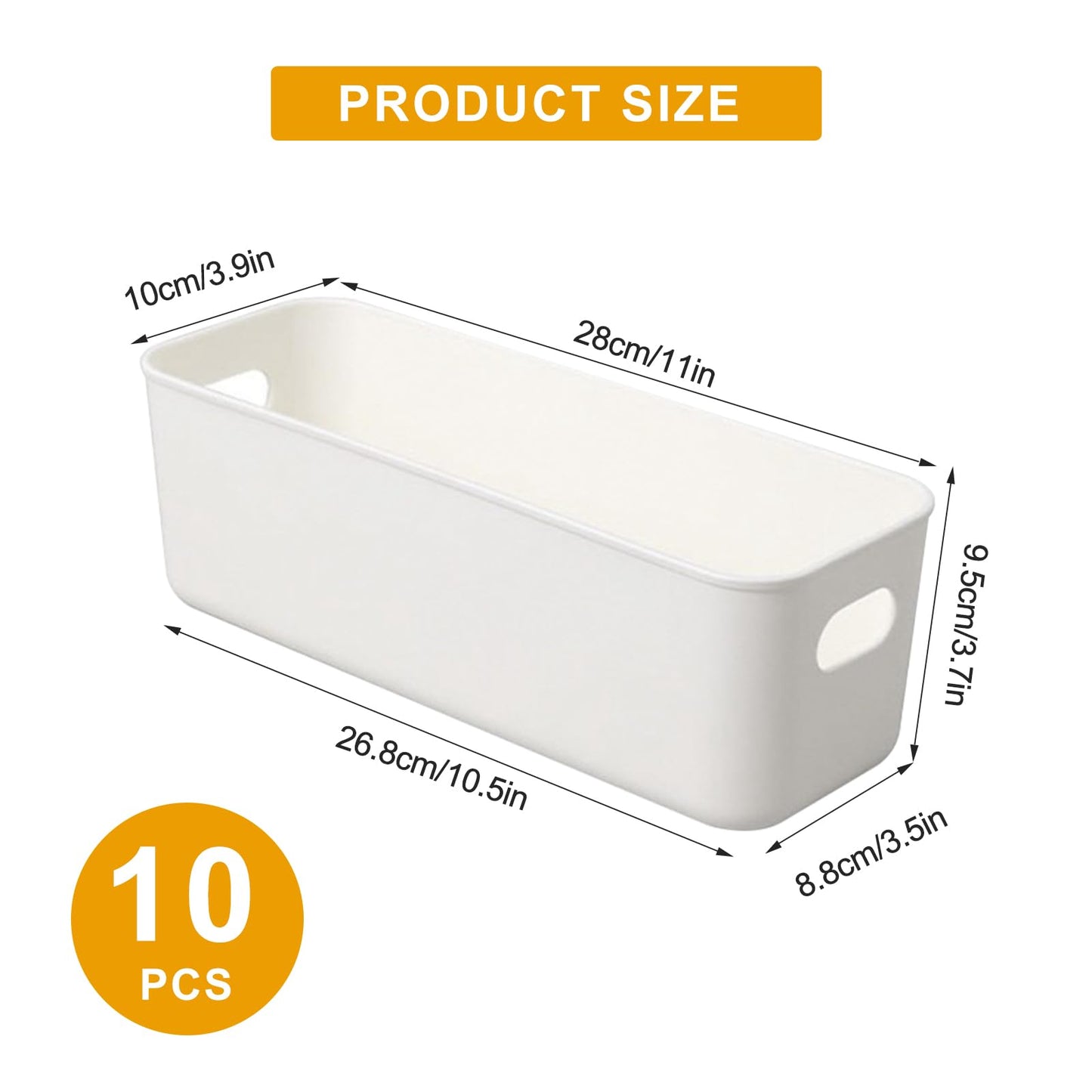 10 PCS Narrow Storage Box, 28×10 Cm Plastic Storage Basket Narrow Bathroom Storages Basket Small Bathroom Cabinet Organiser White Cupboard Organiser
