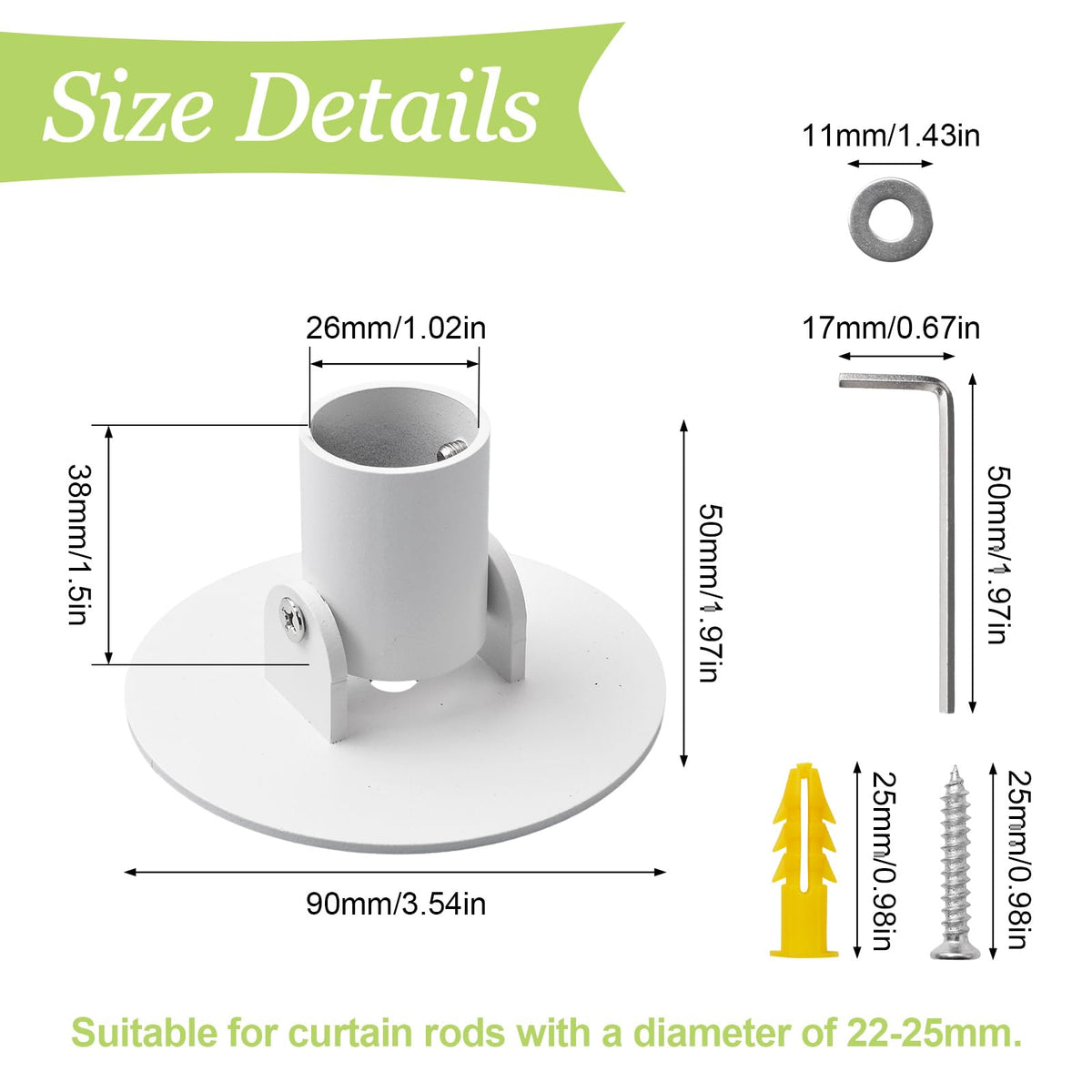 UFURMATE Shower Curtain Rod Bracket, 2Pcs 26mm Inner Diameter Titanium Steel Shower Curtain Rod Single Swivel Flange Curtain Rod Wall-Mount Bracket