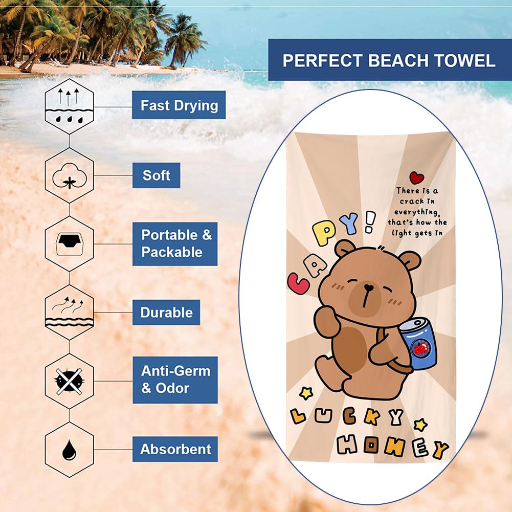 Spiritzohic Capybara Beach Towels, Capybara Bath Towels Swimming Towel Quick Dry Microfibre Towel Sandproof Beachs BathTowels for Swimming, Travel