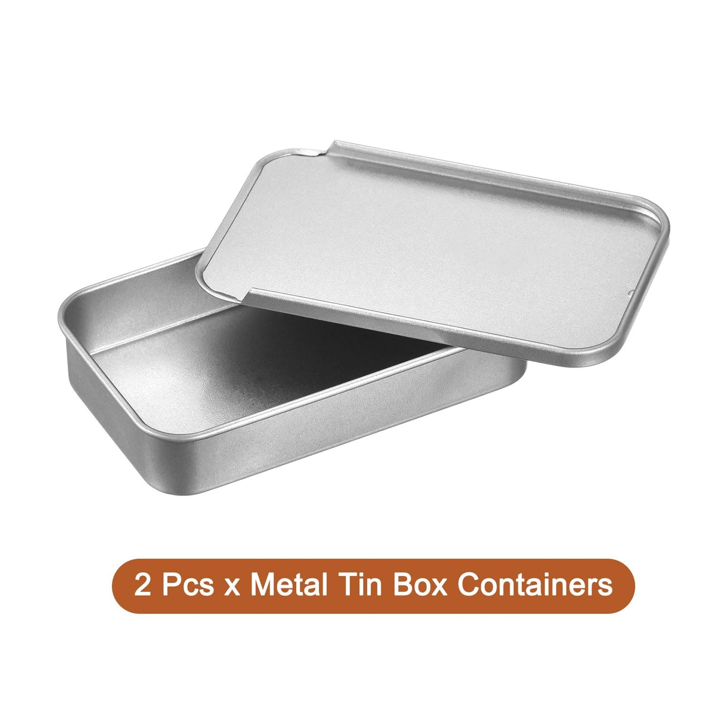 Sourcing Map 2 Pcs Metal Minimalist Storage Box, 3.1x2x0.6 Inch Slide Top Tin Containers Empty Rectangular Storage Box Portable Mini Tin Case for