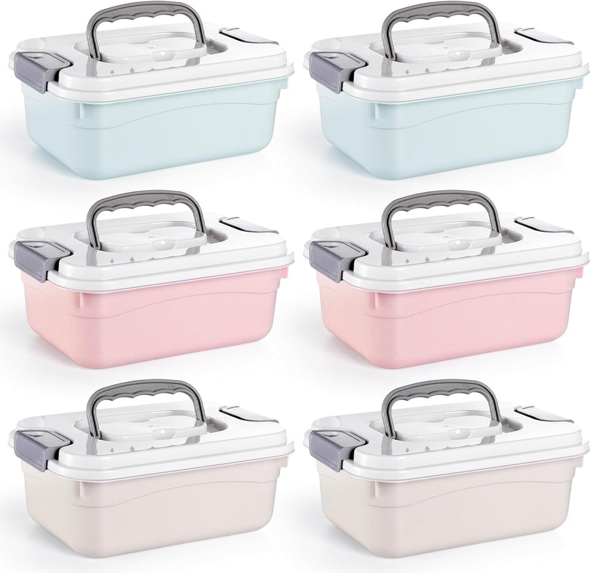 Elsjoy Set of 6 Small Plastic Storage Box With Lid and Handle, 2L Latch Storage Box Bins Stackable Storage Container