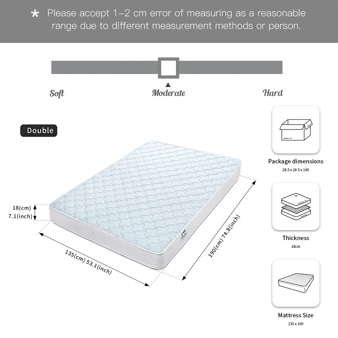 Good Nite Double Mattress 4FT6 135x190cm - Hybrid Sprung & Memory Foam, 7-Inch Medium Firm, Quiet, Compressed in a Box