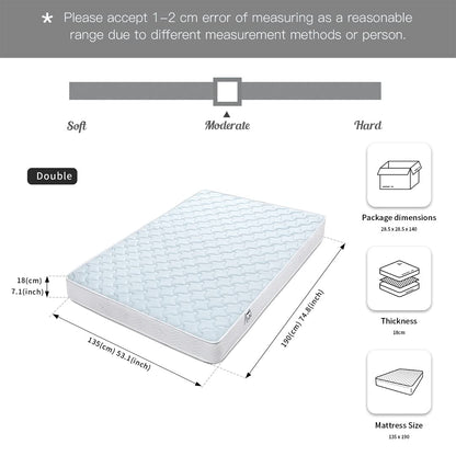 Good Nite Double Mattress 4FT6 135x190cm - Hybrid Sprung & Memory Foam, 7-Inch Medium Firm, Quiet, Compressed in a Box