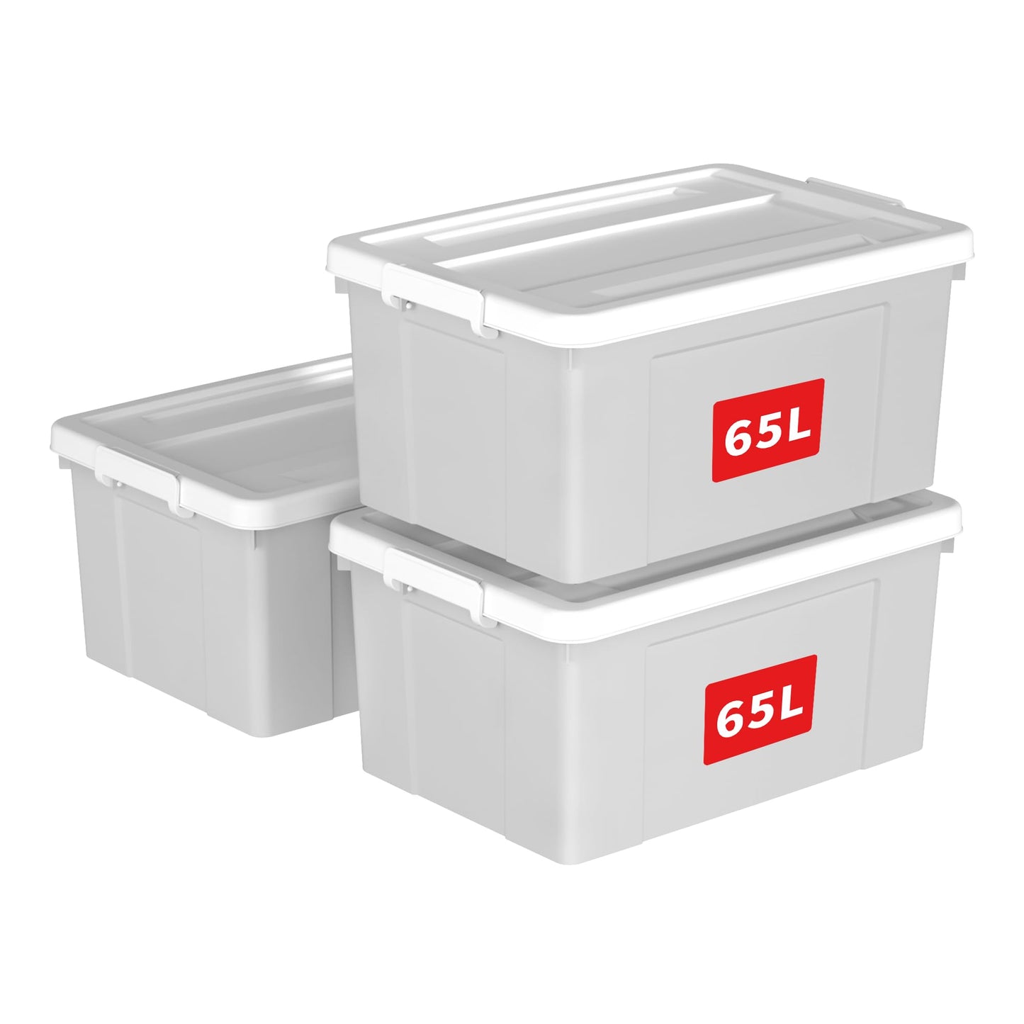 Cetomo 65L*3 Storage Boxes, Plastic Storage Box with Lids, Organizing Container with Secure Latching Buckles, Stackable, Nestable