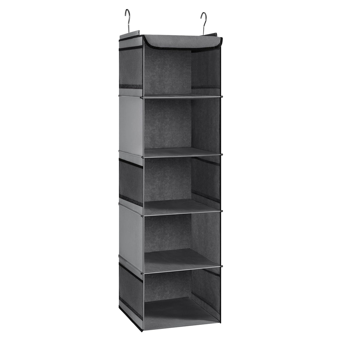 BrilliantJo Hanging Storage with 5 Shelves Wardrobe Closet Organiser, Storage Shelves Unit with 6 Pockets for Clothes - Grey30 x 30 x 108cm