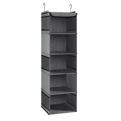 BrilliantJo Hanging Storage with 5 Shelves Wardrobe Closet Organiser, Storage Shelves Unit with 6 Pockets for Clothes - Grey30 x 30 x 108cm