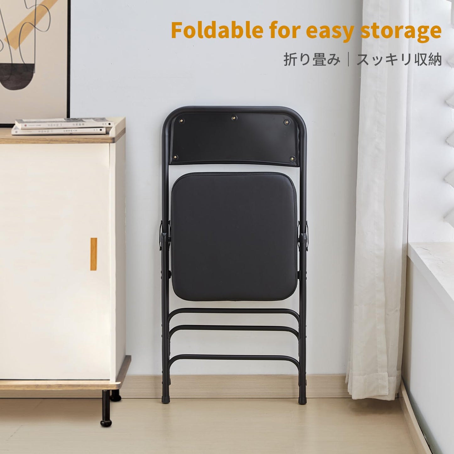 BOOSDEN Folding Chair Foldable Chair, Faux Leather Fold Up Chairs for Office, Dining, Portable and Compact Metal Frame Folding Seat