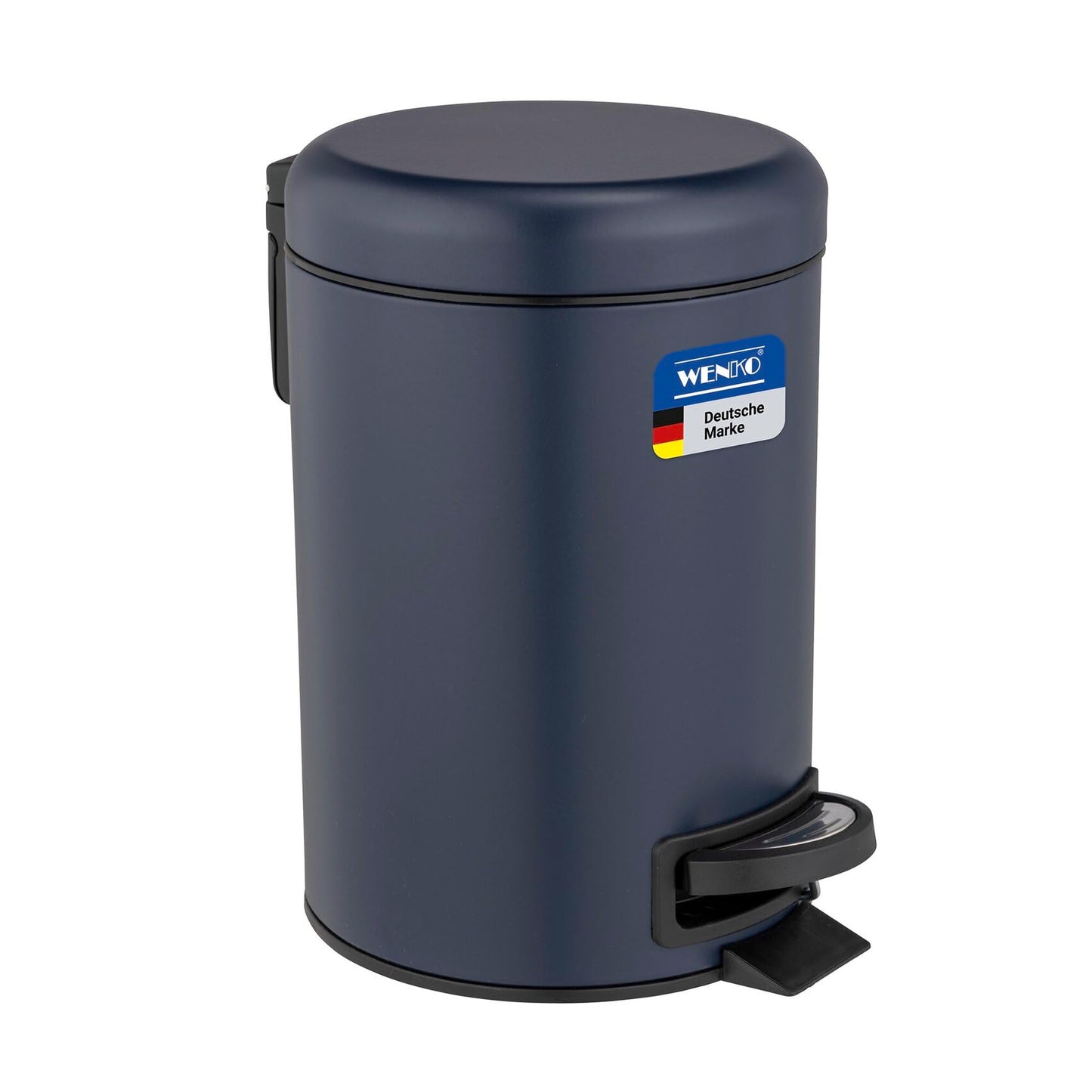 WENKO Leman pedal bin, 3 liters, with removable insert, made of painted steel, 17 x 25 x 22.5 cm, dark blue matt
