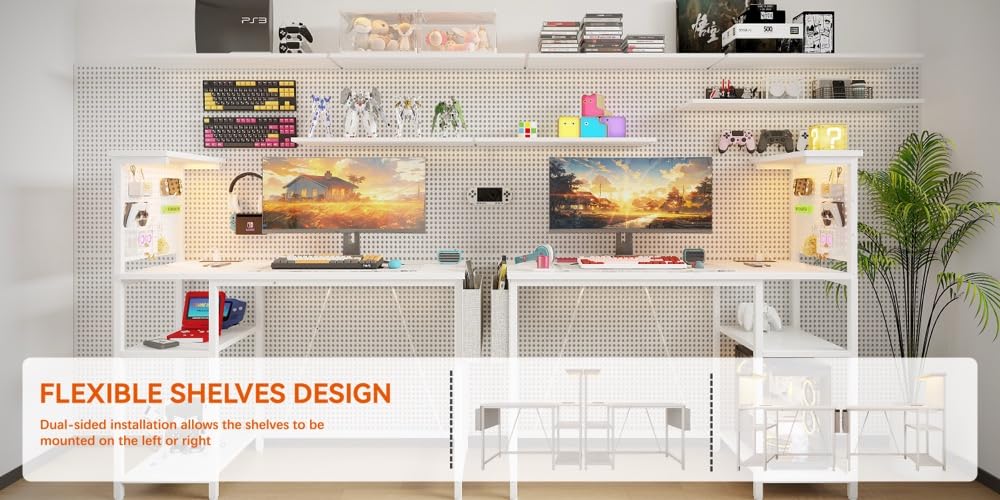 Xyphren Gaming Desk with Pegboard & Power Outlet & LED Light, Small Computer Desk with Reversible Shelves for Corner Home Office Desk, 140 * 50cm
