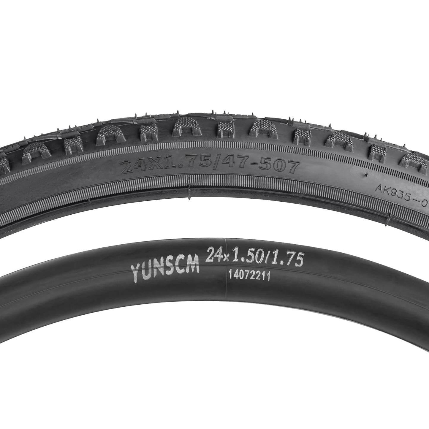 2 Pack 24" Bike Tyre 24 X 1.75(47-507) and 2 Pack 24" Bike Tubes 24 X 1.5/1.75 AV 33mm Valve Compatible with 24 x 1.75 Bike Tyre and Tubes Black AK935