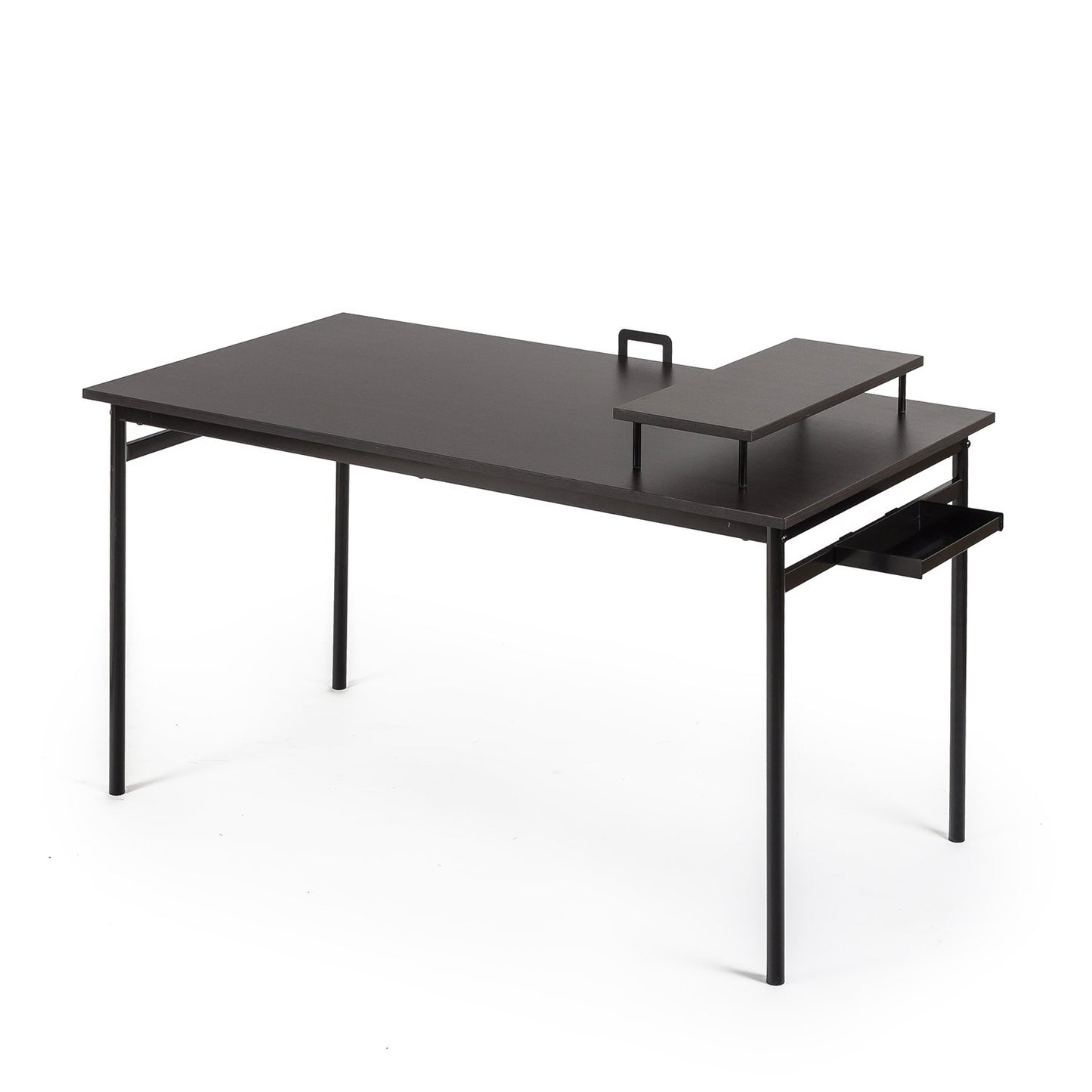 ZINUS Tresa 140 x 75 cm Black Metal Desk with Storage and Monitor Stand | Workstation with Espresso Finish | Computer Desk | Easy Assembly
