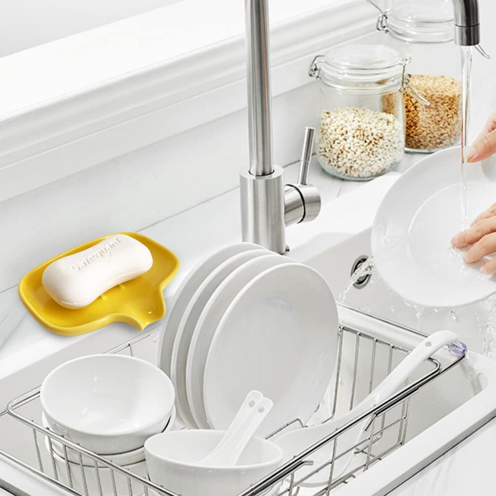 Multi-Color Ceramic Soap Dish with drain, Bathroom Soap Holder(Yellow)