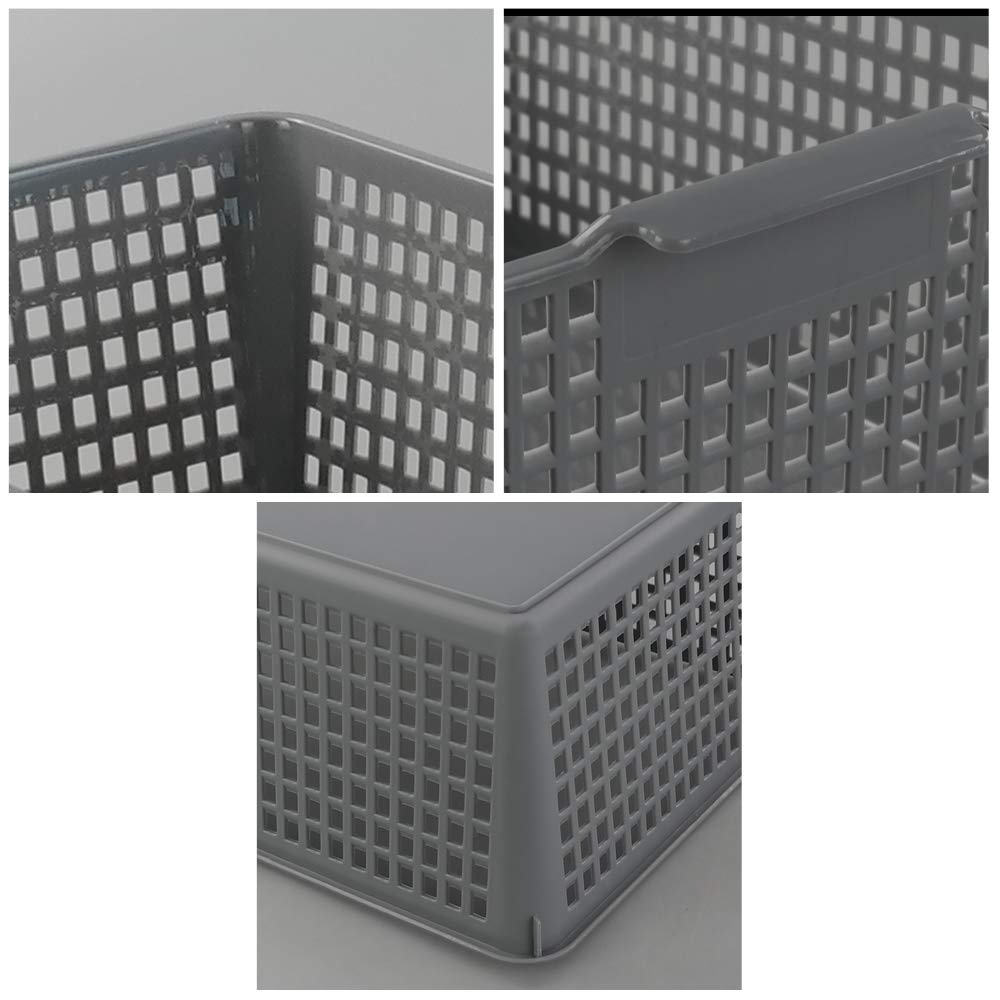 Rinboat Large Plastic Rectangle Storage Baskets, Gray, 6 Pack
