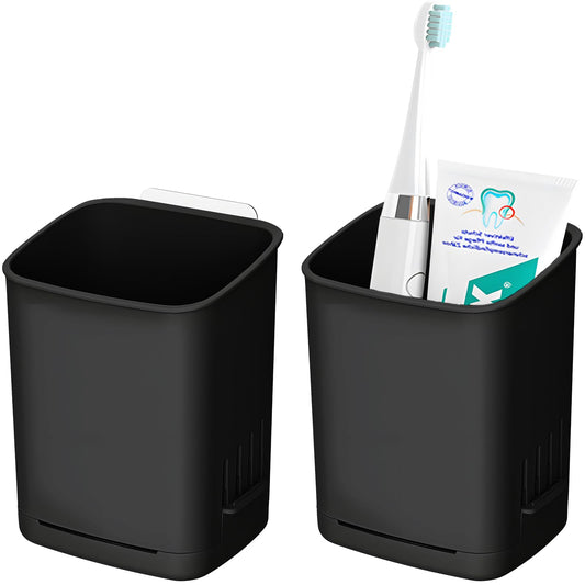 2 Packs Wall Mounted Toothbrush Holders, Self Adhesive Bathroom Toothbrush Wall Holder for Electric Toothbrush, Toothpaste, Razor,Shower Item (Black?