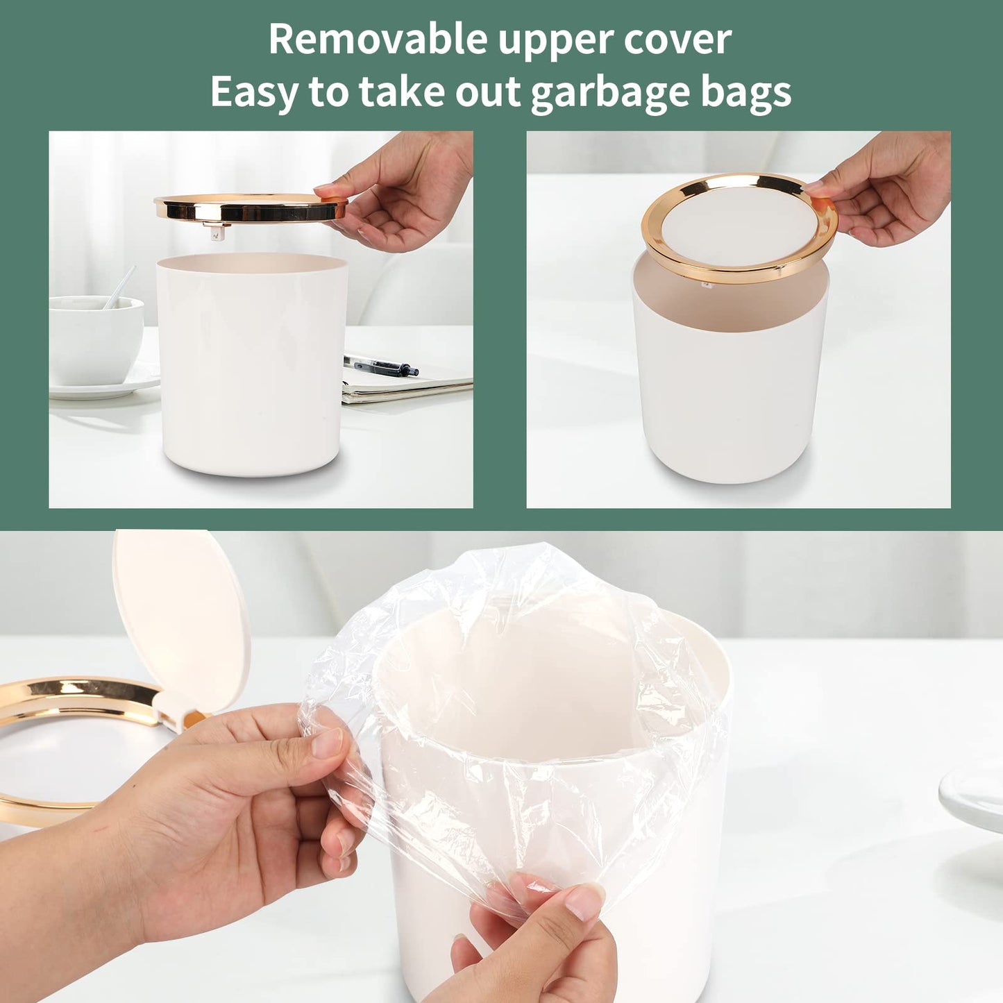 Desk Bin with Lid, Mini Table Trash Can,15 * 14.5cm Portable Small Dustbin for Bathroom Living Room Kitchen Car Dressing Table (Light green)