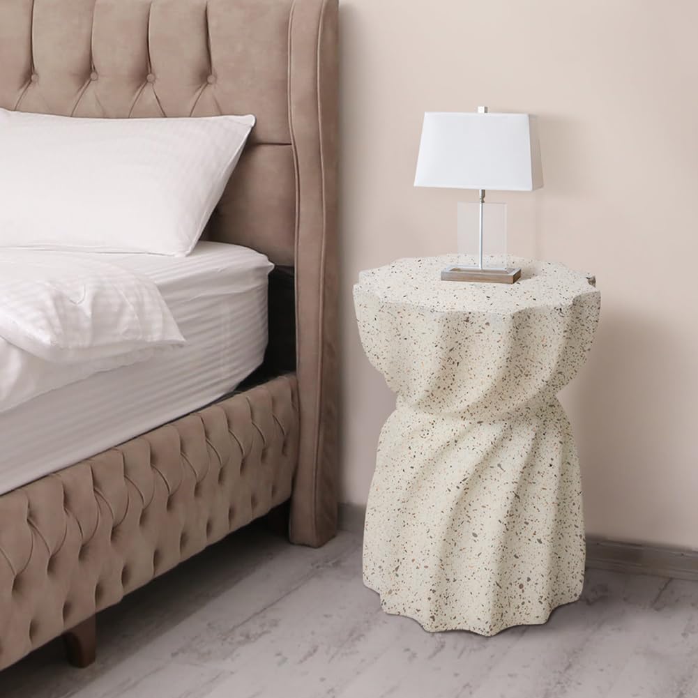 Cre Cra Modern Small Round Sofa Side Table White Magnesium Oxide End Table Contemporary Minimalist Design Perfect for Living Room, Bedroom or Office