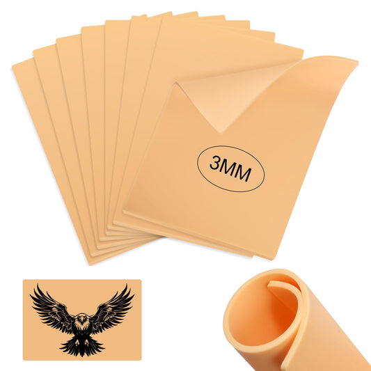 Prota 3 MM Tattoo Practice Skin 8 Pcs Fakeskin, Double Sides 15 * 20 cm, Microblading Practice Skin for Beginners and Experienced Artists
