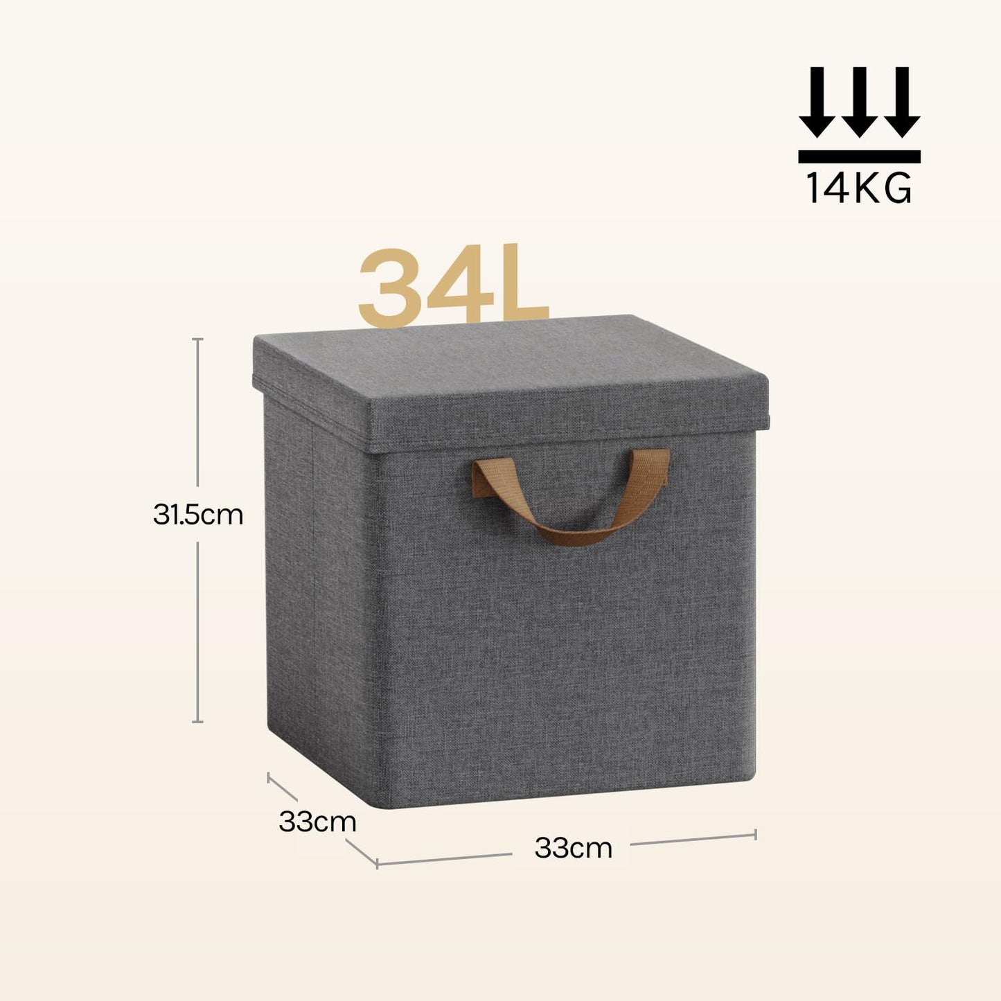 WOLTU Fabric Storage Boxes Set of 5, Folding Baskets with Lids, Handles, Metal Frame, Wardrobe Toy Organisers for Living Room, Bedroom, Office, Grey