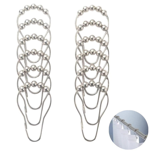 12 PCS Durable Rust-Resistant Stainless Steel Shower Curtain Hooks Rings for Bathroom Curtain Rods, Hangers for Home/Bathroom/Hotel Silver