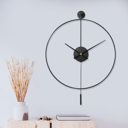 Classical Large Decorative Wall Clock with Pendulum, Modern Non-Ticking Silent Metal Wall Clocks for Living Room, Bedroom, Study, Office,