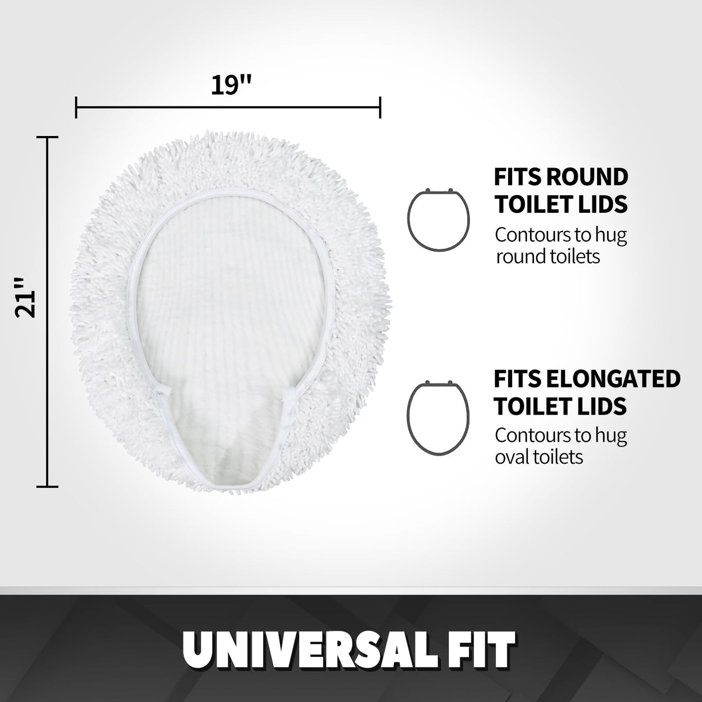 TREETONE Shaggy Chenille Bathroom Toilet Lid Cover, Ultra Soft Plush Seat Covers, Fluffy Absorbent, 19x21 Inches
