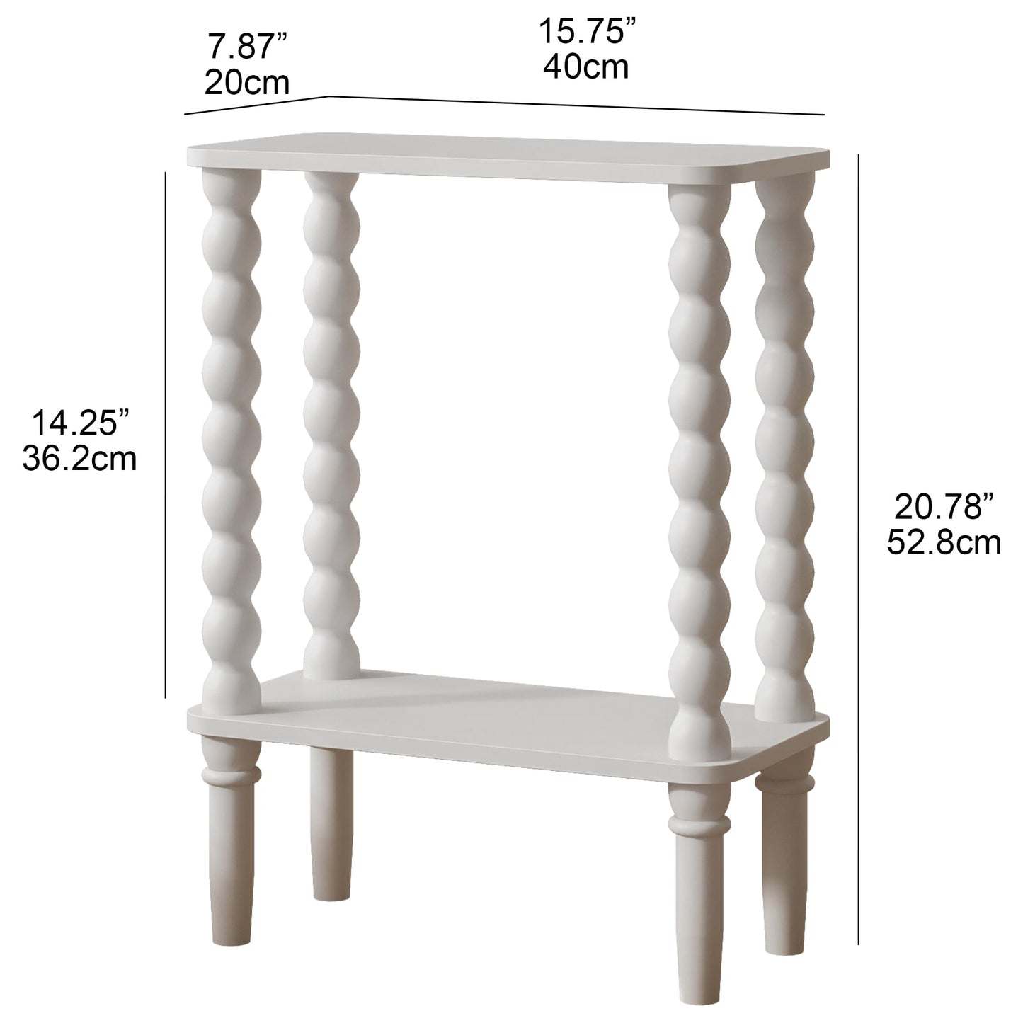 JERX 2-Tier Narrow Side Table Small End Table White