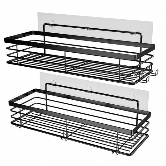 Orimade Shower Caddy with 5 Hooks for Hanging Razor and Sponge Adhesive Shower Shelf Bathroom Accessories Organiser Storage Kitchen Rack Rustproof No