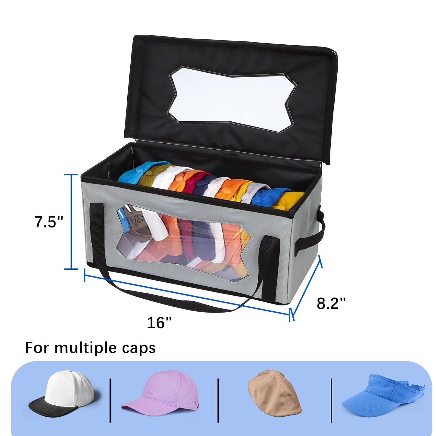 Yopay 2 Pack Stackable Hat Organzier for Baseball Caps, Thicker Hat Storage Boxes for Closetwith Cardboard, Up to 30 Hats, Grey