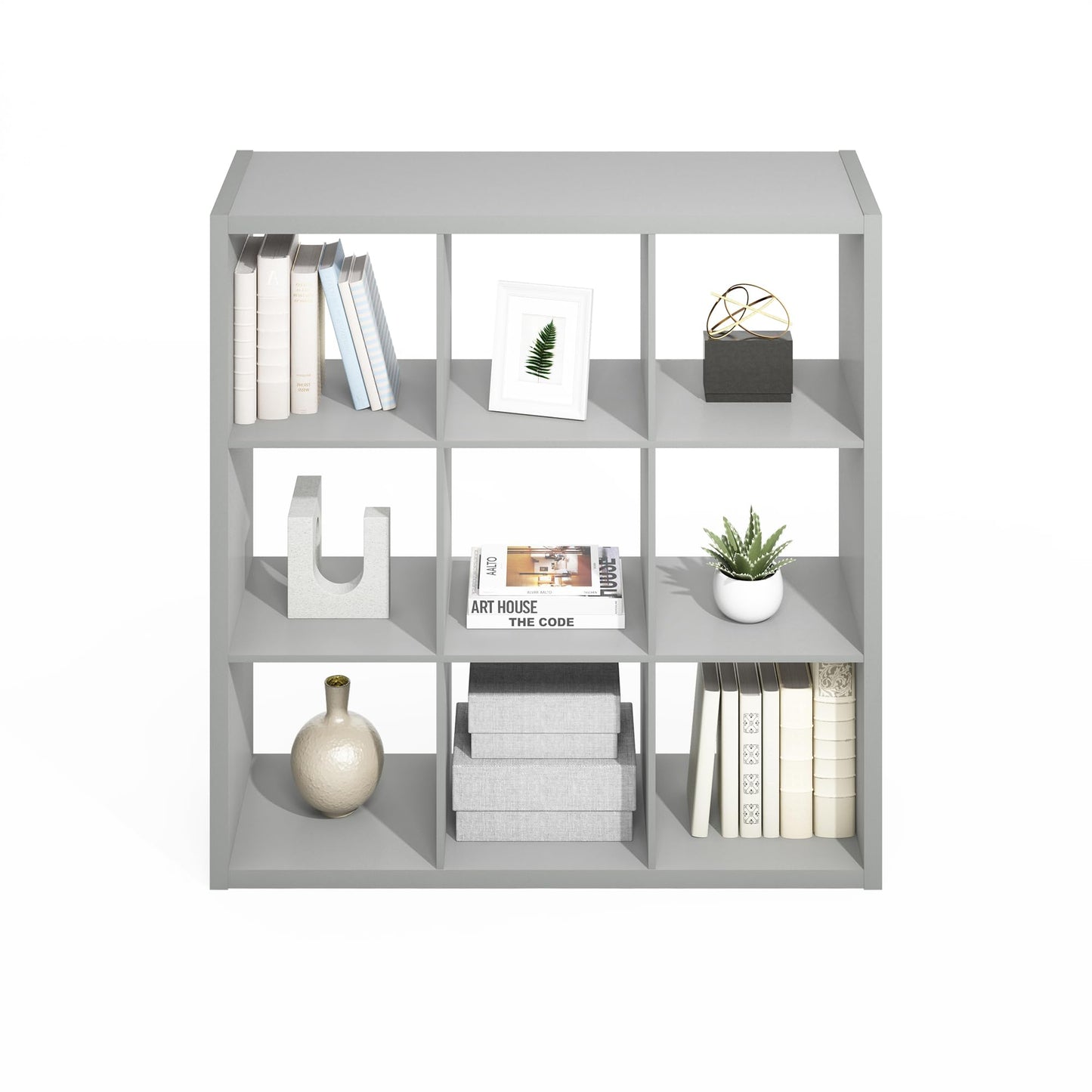 Furinno SIMPLE Cube Storage Organizer, 9-Cube Display Shelf, Open Back Shelving Unit, Storage Shelves, Extra Thick Frame