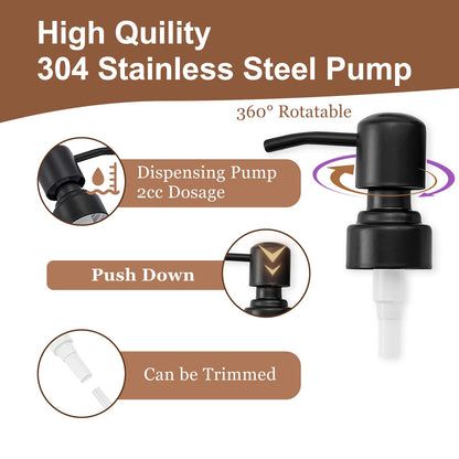 Pollock Pump Dispenser Stainless Steel, Replacement for Standard Neck Size - 26-28 mm Thread Fits Most Hand Soap Dispenser Black