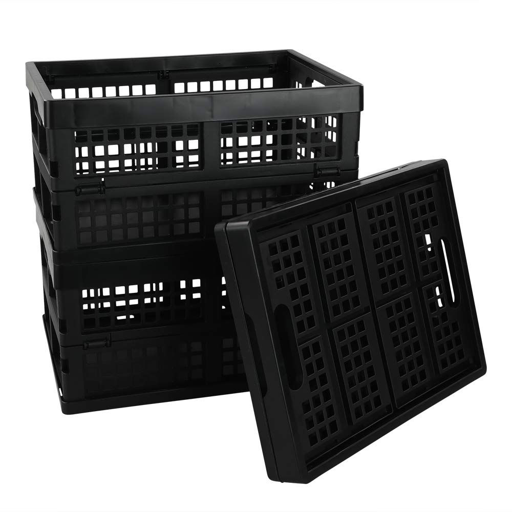 Lesbin 3-Pack 15 L Stackable Storage Baskets, Collapsible Crates, Black