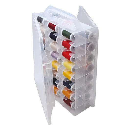 HomDSim 46 Grids Sewing Organizer, Double Sided Thread Box Storage, Portable Clear Plastic Organizer Box for Embroidery and Sewing Threads, Embroidery