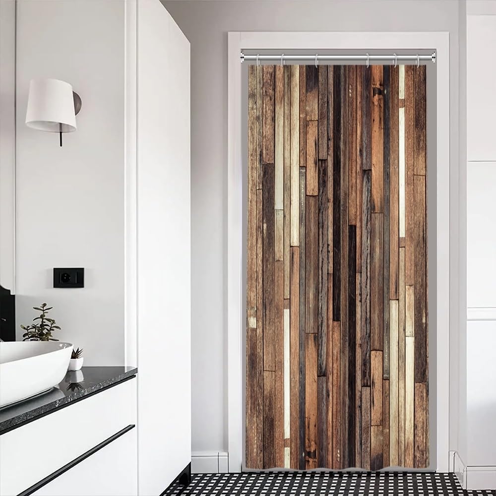 Xiaoterna Vintage Wooden Board Shower Curtain Brown Old Wood Plank Textured Waterproof Bathroom Curtain Retro Western Country Farmhouse Barn Home