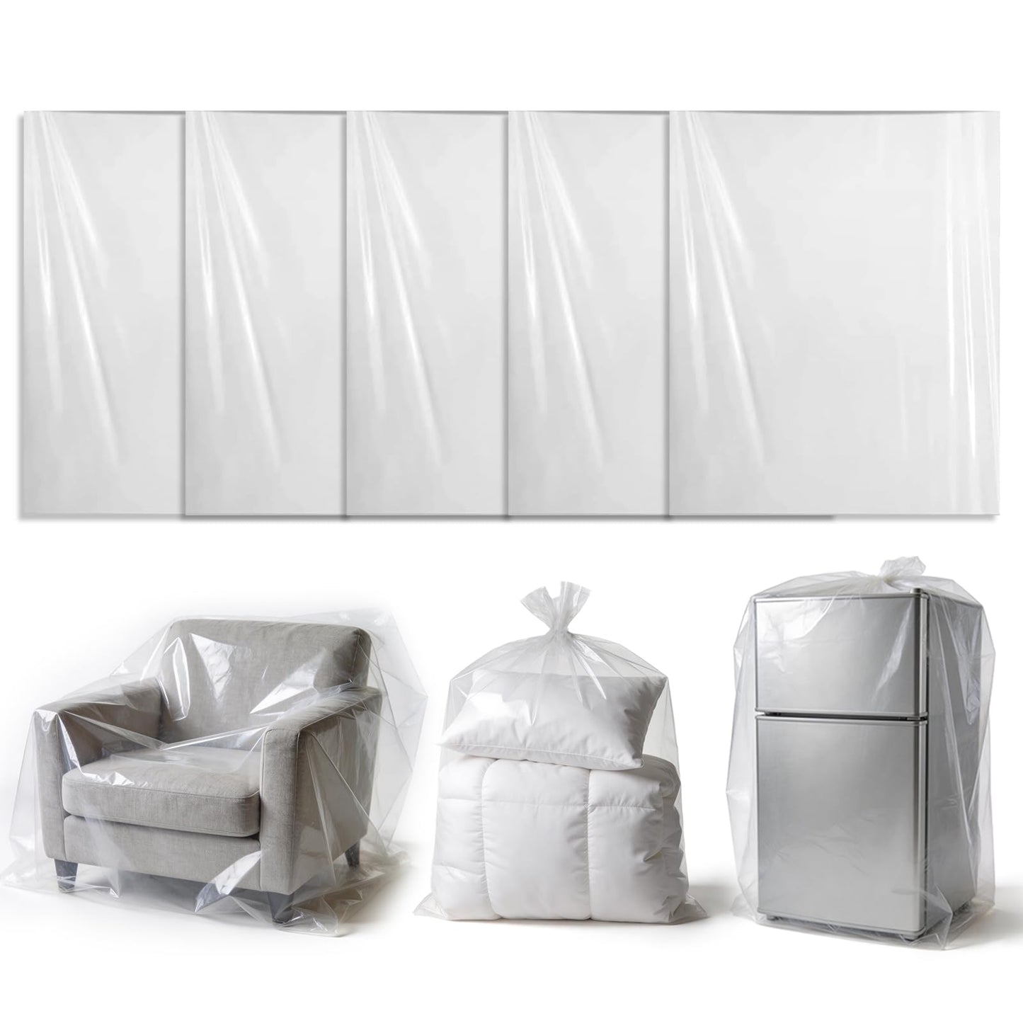 5 Pcs Extra Large Clear Plastic Storage Bags 130x150cm for Clothes