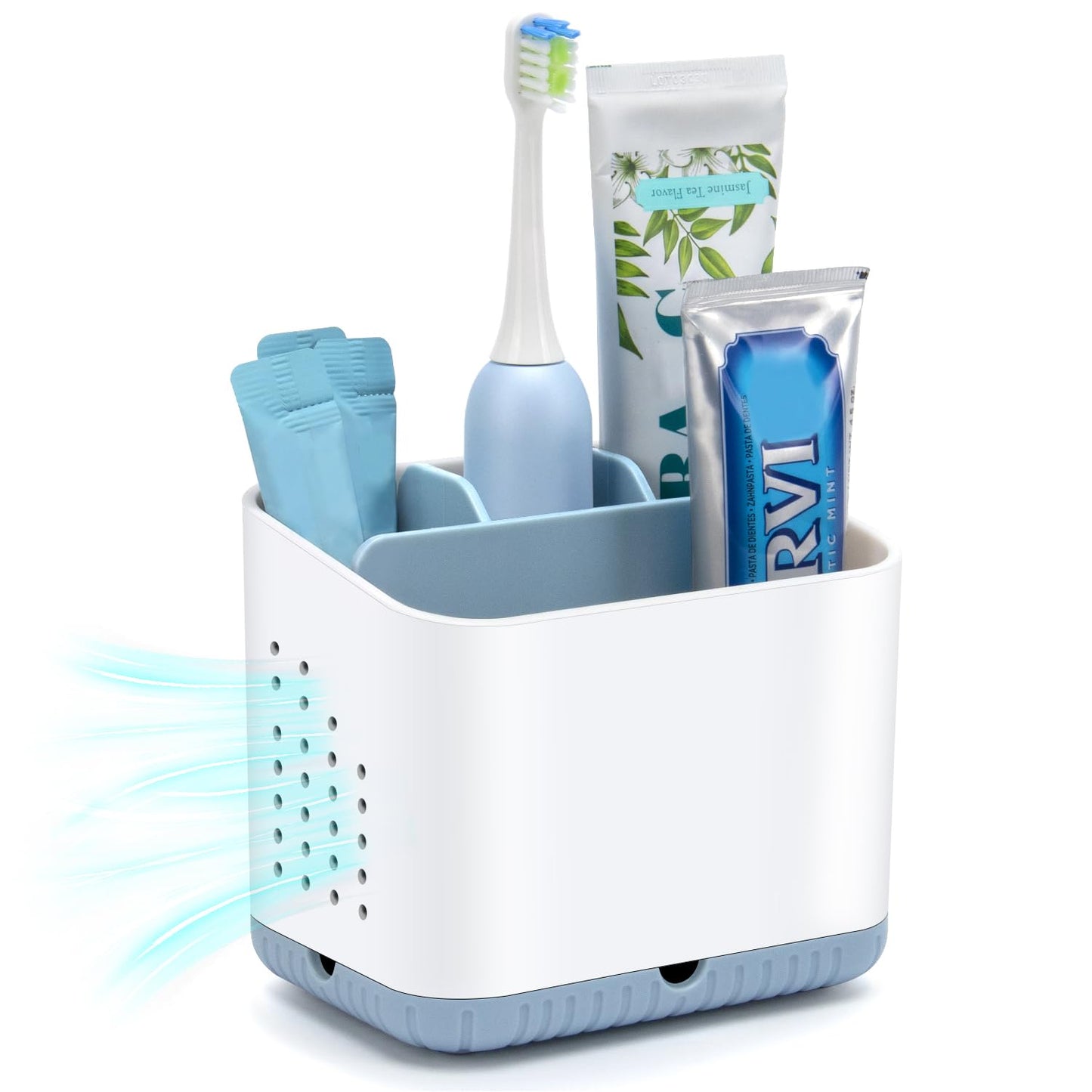 toprance Multifunctional Toothbrush Holder White Anti-slip Toothbrush Holder Caddy Small Bathroom Countertop Organizer And Storage Stand For Electric