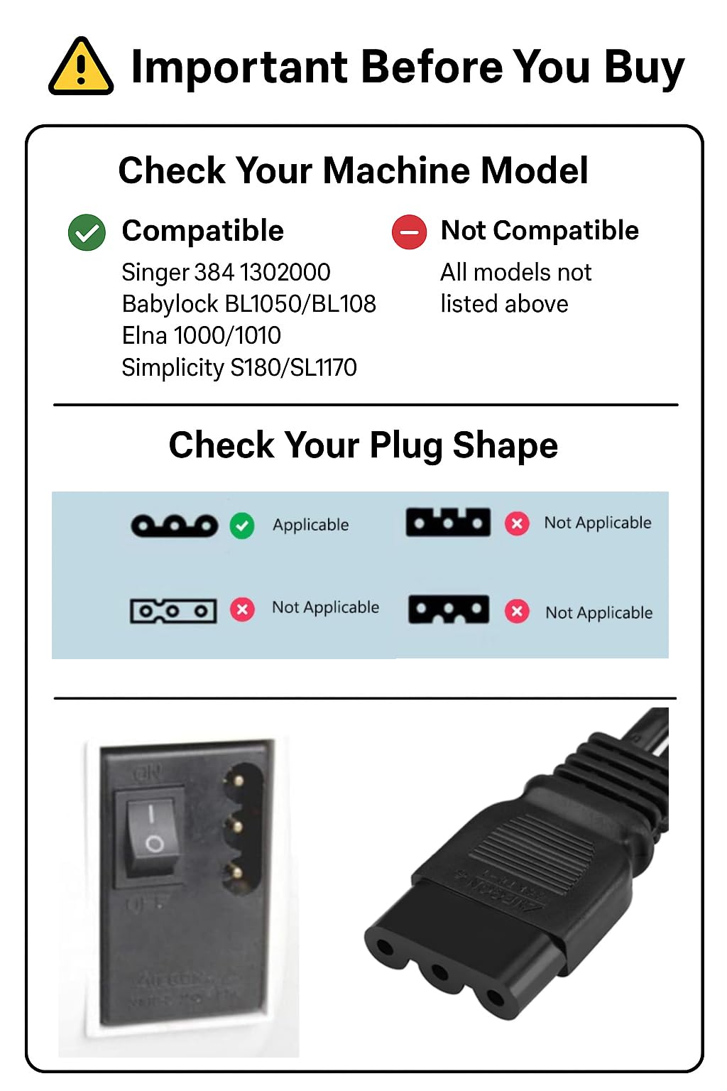 CENPEK Foot Controller and Power Cord 359102-001 Compatible for Singer Foot Pedal Control Sewing Machine