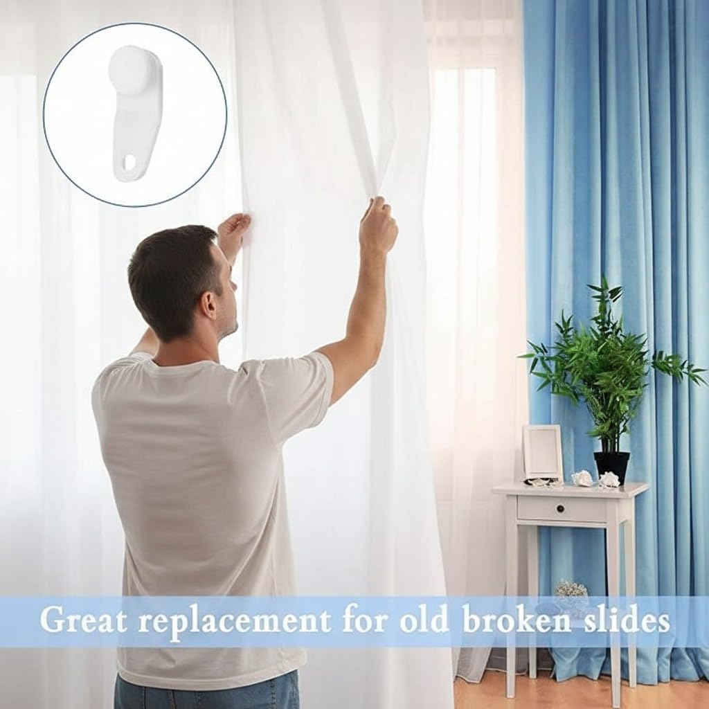 Pangda 50 Pieces White Plastic Curtain Track Glider Hooks - Rail Track Runners Slider for Window and Shower