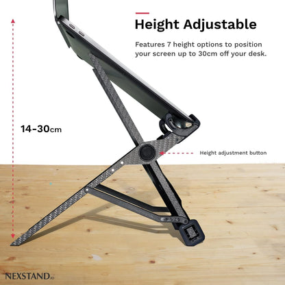 NEXSTAND K1 Laptop Stand, Carbon Fiber Foldable Portable Desktop Laptop Holder, 7 Levels Height Adjustable Ergonomic Laptop Riser for Desk, MacBook