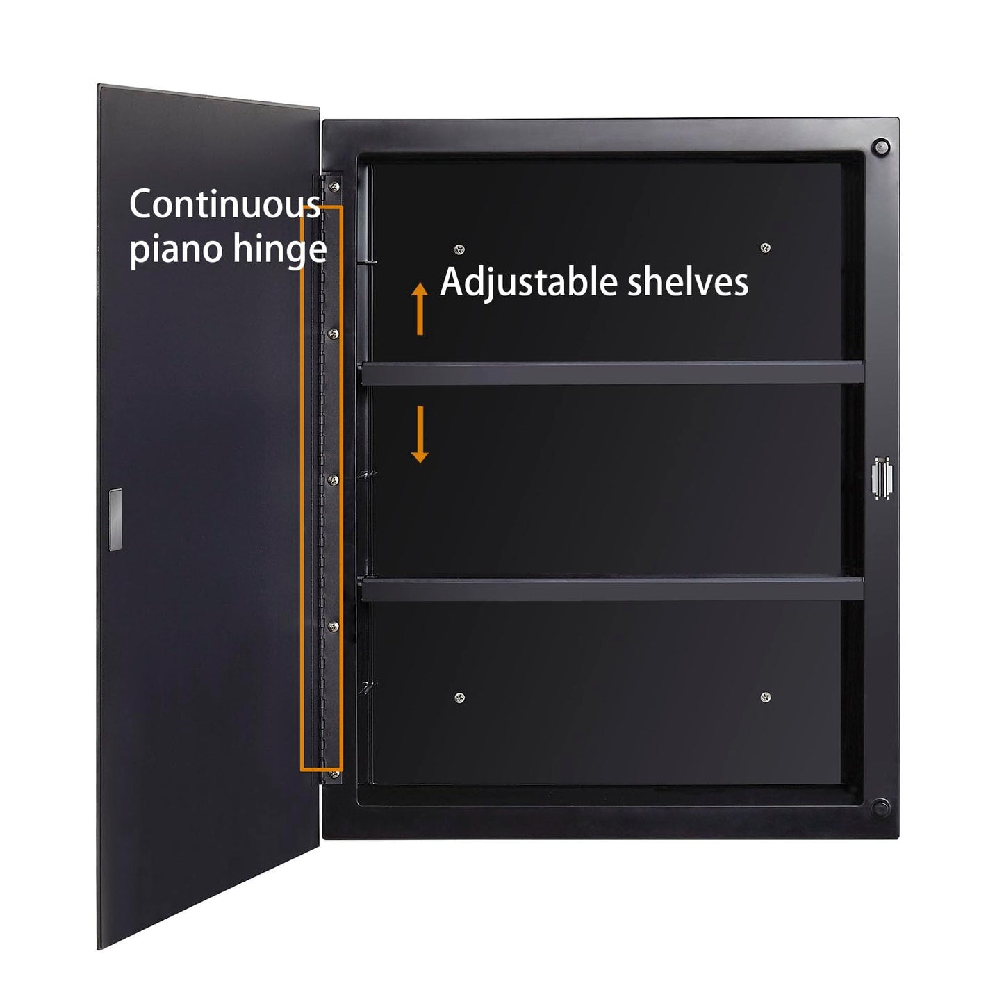 Fundin Black Plastic Mirror Cabinet with Polished Edge Mirror Door, Recessed and Surface Mount, 40 x 51 cm